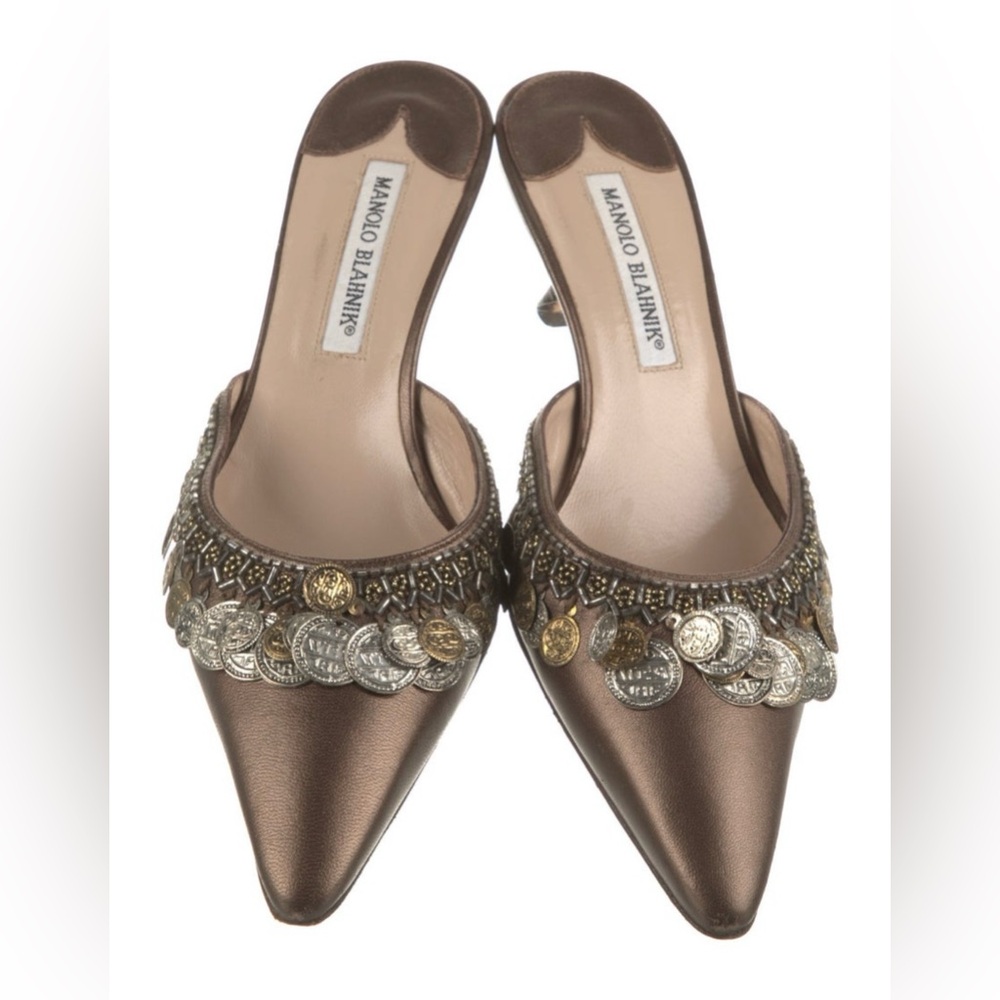 Manolo Blahnik Brown Embellished Women's heeled mules size 8.5